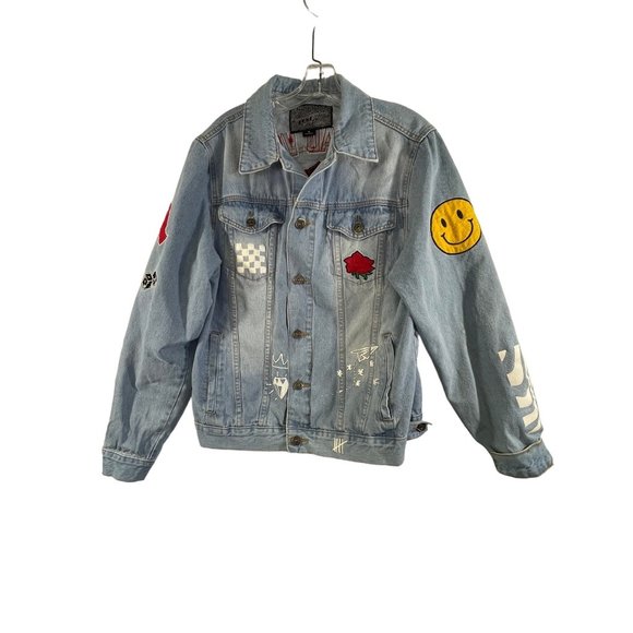 Brooklyn Cloth Jean Jacket men's size M Embroidered Denim Stenciled Patches - Picture 6 of 16
